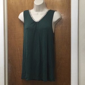 Dark green tank with embellished neckline.